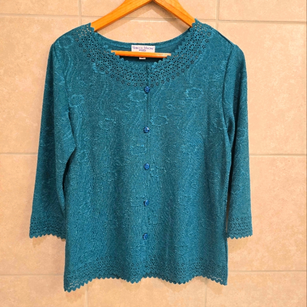 Teal Embellished Button-Up Top